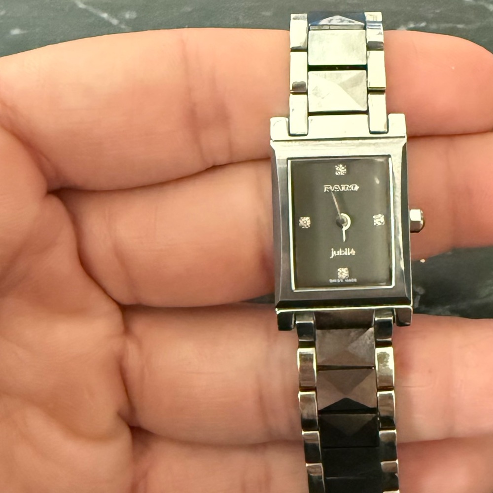Rado Black and Silver Rectangular Watch
